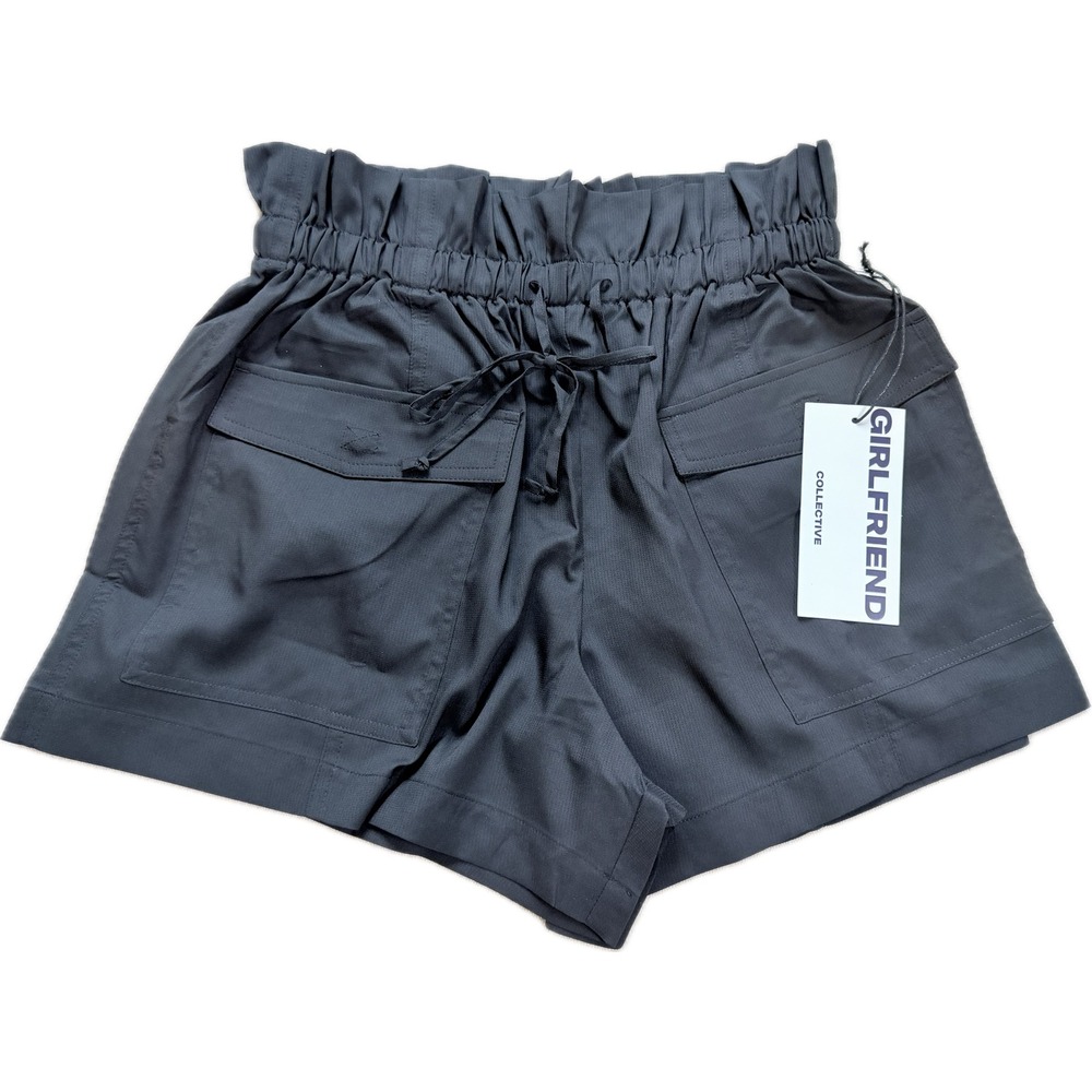 Girlfriend Collective Trail Shorts Charcoal Black Paperbag Waist Cargo Small NWT